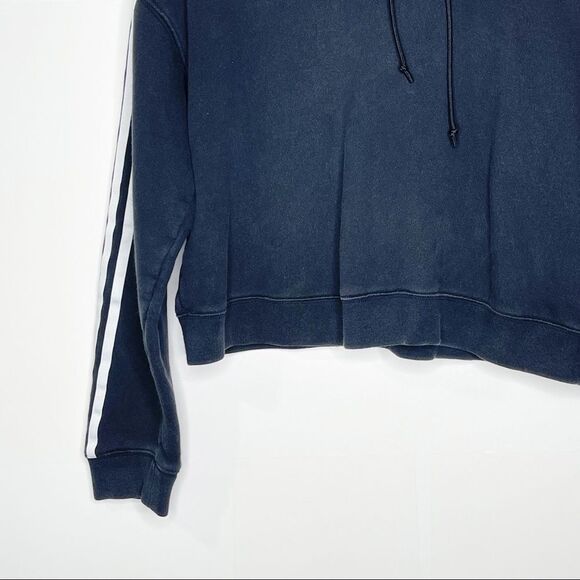 Adidas Black With White Three Stripes Logo Cropped Hooded Sweatshirt Size Small - Picture 4 of 12